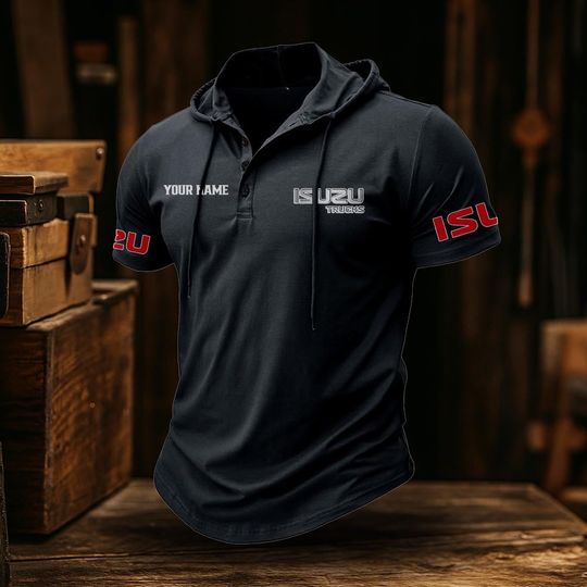 Isuzu Truck Classic Men's Sports Fitness Hooded Short Sleeved