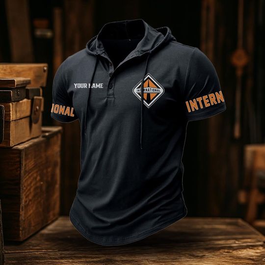 International Truck Classic Men's Sports Fitness Hooded Short Sleeved