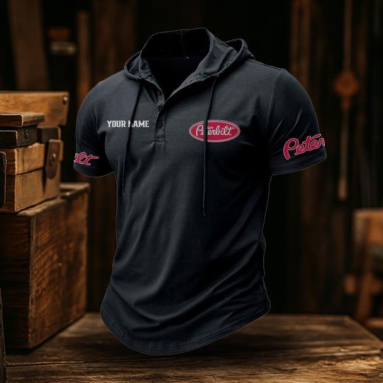 Peterbilt Truck Classic Men's Sports Fitness Hooded Short Sleeved