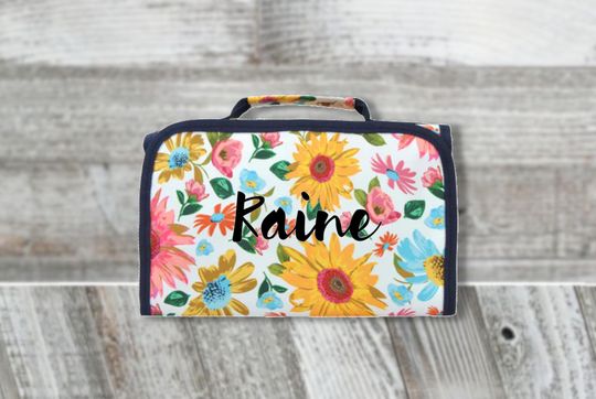 Floral Print Canvas Hanging Roll Up Makeup Bag, Custom Cosmetic Bag, Cosmetic Holder