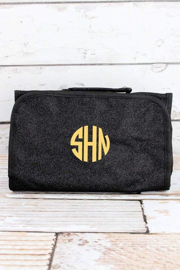 Glitter Canvas Hanging Roll Up Makeup Bag, Custom Cosmetic Bag, Cosmetic Holder