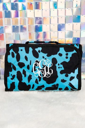 Turquoise Cow Roll Up Cosmetic Clutch Cosmetic Organizer Makeup Bag Teen Girl Gifts