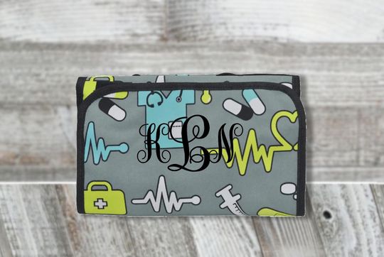 Nurse Print Canvas Hanging Roll Up Makeup Bag, Custom Cosmetic Bag, Cosmetic Holder