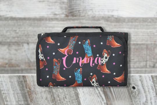 Foot Loose Print Canvas Hanging Roll Up Makeup Bag, Custom Cosmetic Bag, Cosmetic Holder