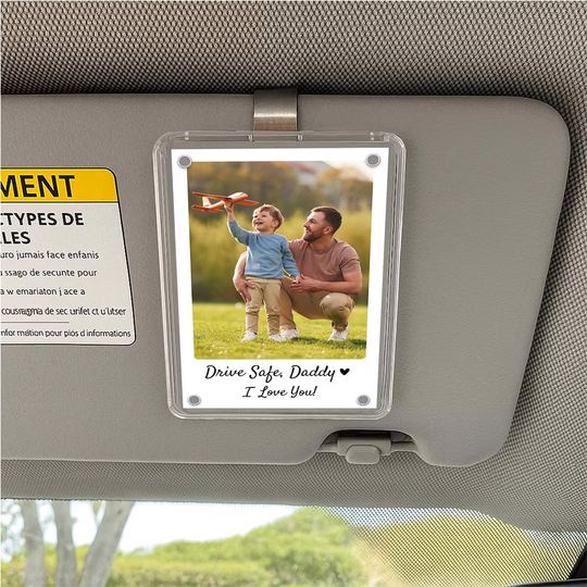 Personalized Dad Car Visor Clip with Photo – Father's Day Gift for Dad and Grandpa