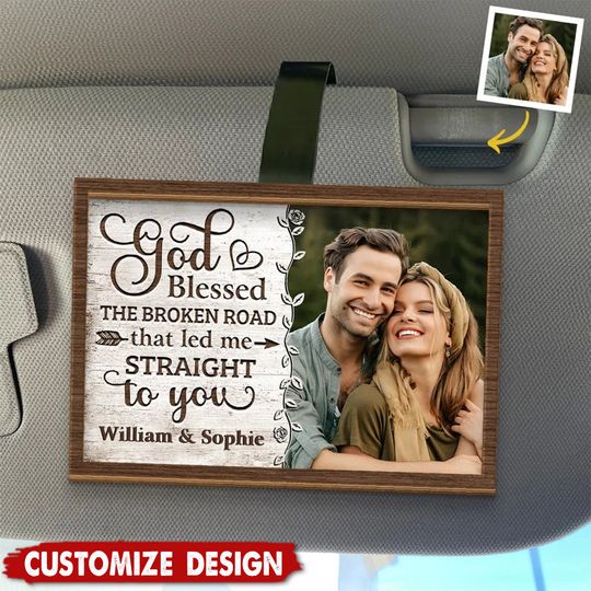Personalized Couple Car Visor Clip - God Blessed The Road That Led Me To You - Anniversary Gift for Wife and Husband