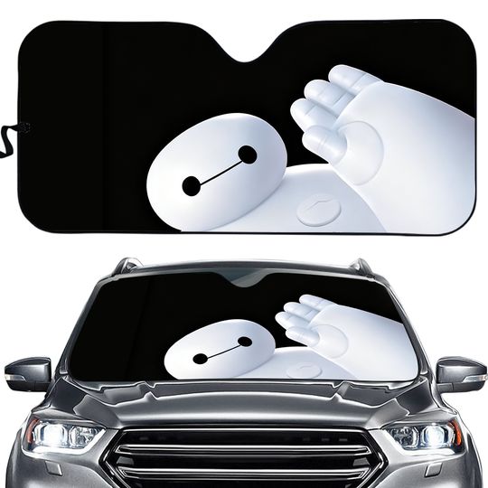 Baymax Car Windshield Sun Shade, Cute Big Hero Robot Cartoon Sunshade, Funny Auto Sun Visor Cover, Foldable UV Protection Car Accessory