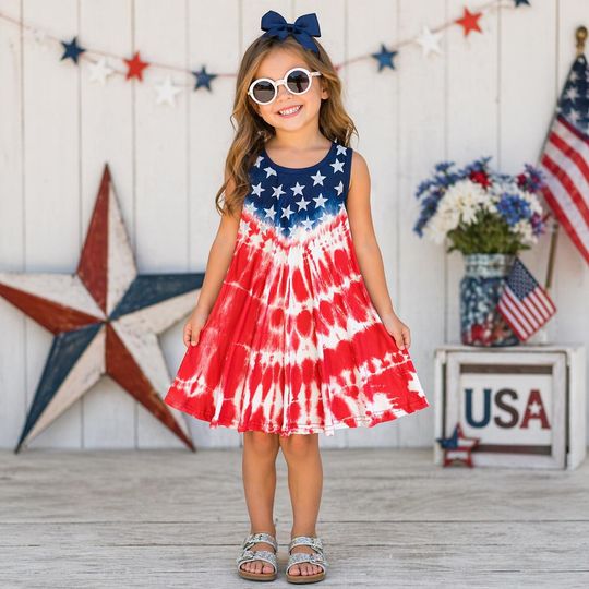 Red White Blue Tie Dye Tank Dress | Patriotic Summer Dress