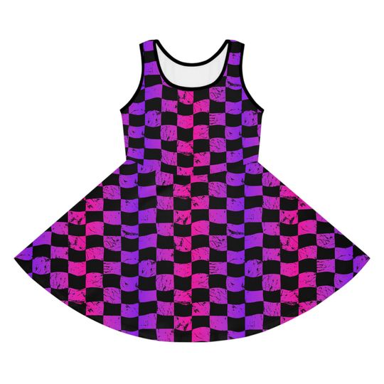 Rainbow Check Sundress Girls' Sleeveless Sundress | All-Over Print