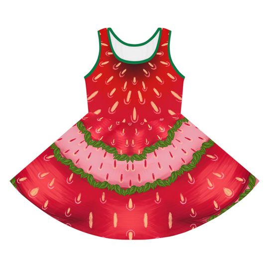 Fruity Girls' Sleeveless Sundress, Summer Dress, Floral Dress, Birthday Outfit, Playful Sundress, Girls' Party Wear, Vacation Clothing