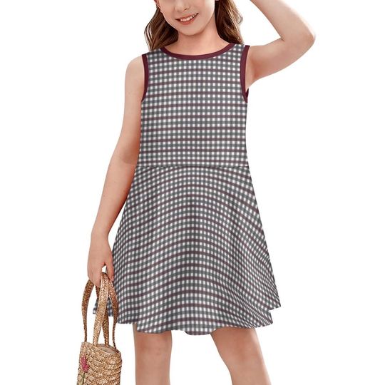 American Girl Inspired Samantha Style Girls' Toddler Sleeveless Sundress Checked Plaid Burgundy