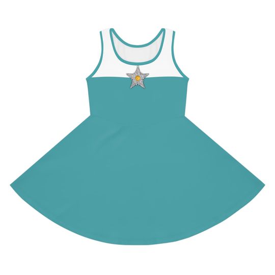 Princess Star Badge Daisy Girls' Sundress in Teal AOP Tank Style