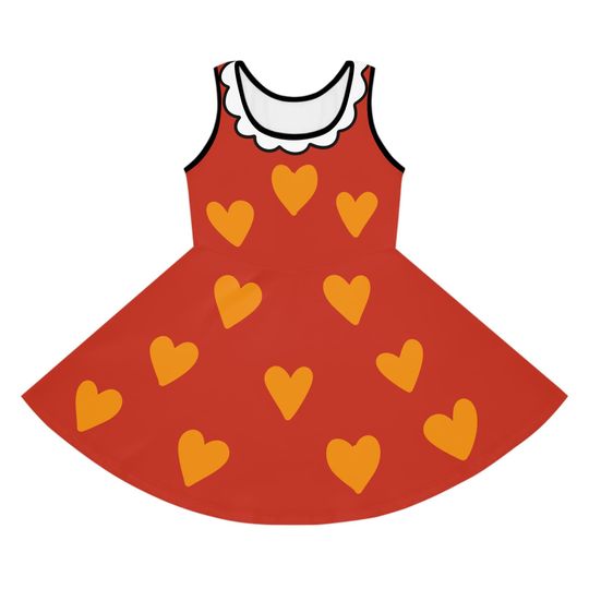 Heart Print Girls' Sleeveless Sundress - Red with Yellow Hearts, Toddler Girl Birthday Outfit