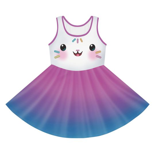 Girls' Sleeveless Sundress, Toddler Girls' Cakey Costume Dress, Gabby's Dollhouse Cat Cupcake, Birthday Halloween Party Outfit