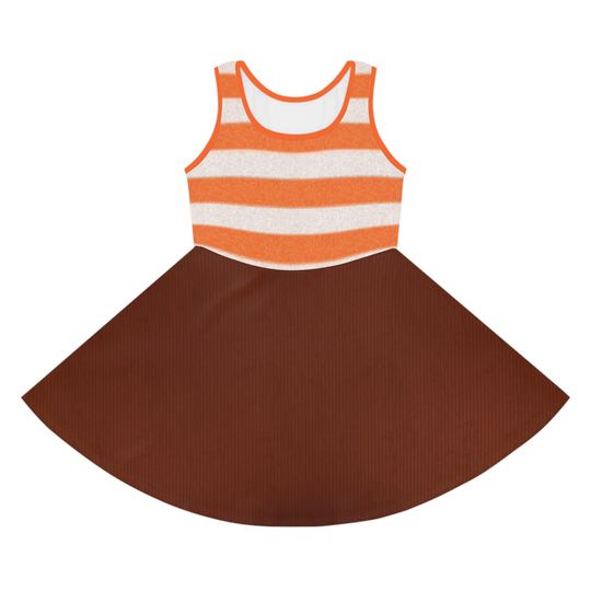 Girls' Sleeveless Sundress Inspired by Inside Out 2 with Orange Stripes