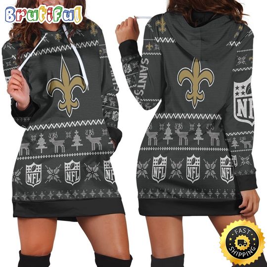 football New Orleans Saints Hoodie Dress Christmas Print Hoodie Dress For Women