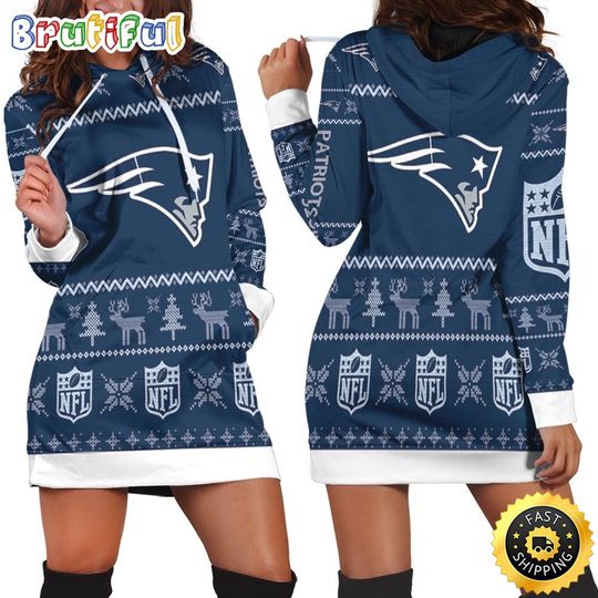 football New England Patriots Hoodie Dress Christmas Print Hoodie Dress For Women