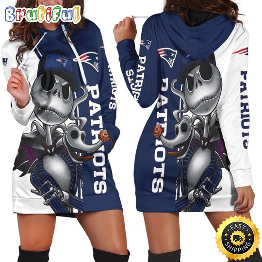 football New England Patriots Hoodie Dress Jack Skellington And Zero All Over Print Hoodie Women