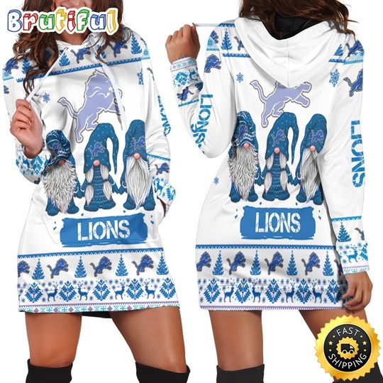 football Detroit Lions Hoodie Dress Gnomes All Over Print Hoodie Women