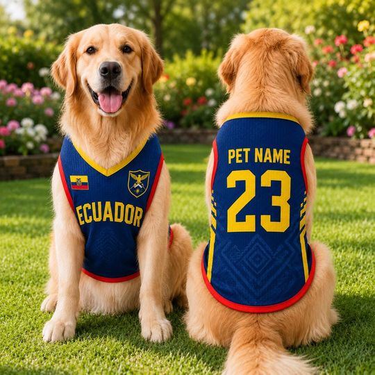 Personalized Pet Soccer Ecuador Jersey, Game Day Outfit for Dogs, Football Cat Clothes, Custom Name Number Puppy Football Jersey