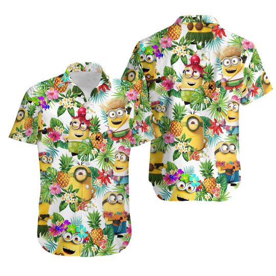 Minion Hawaiian Shirt, Minion Tropical Vibes 3D Hawaiian Shirt, Print Tropical, Summer Beach Gift For Men, All Size Available