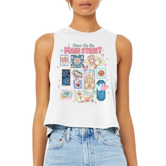 Meet Me at Mainstreet - Crop Racerback Tank, Parks World Shirt, Castle Shirt, Magic Kingdom Shirt, Vacay tee