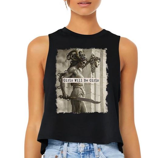 Medusa Feminist - Crop Racerback Tank, Medusa with the Head of Perseus Tee, Feminist Shirt, Women's Empowerment Shirt, Feminism Shirt