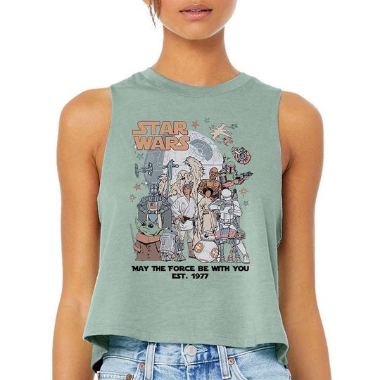 Star Wars The Force - Racerback Crop Top Tank BC, Vintage Star Wars Tee, Retro Star Wars tee, Cute Star Wars tee, Star Wars Fan, Galaxy Edge