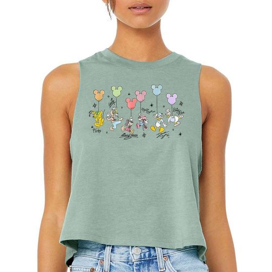 Mick Friends Balloons - Crop Racerback Tank, Disneyworld Happiest Place on Earth, Disneyworld Shirt, Trip Shirt
