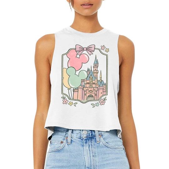 Castle Mouse Balloons - Crops Racerback Tank, Castle Shirt, Girls Trip, Magical Best Day Ever