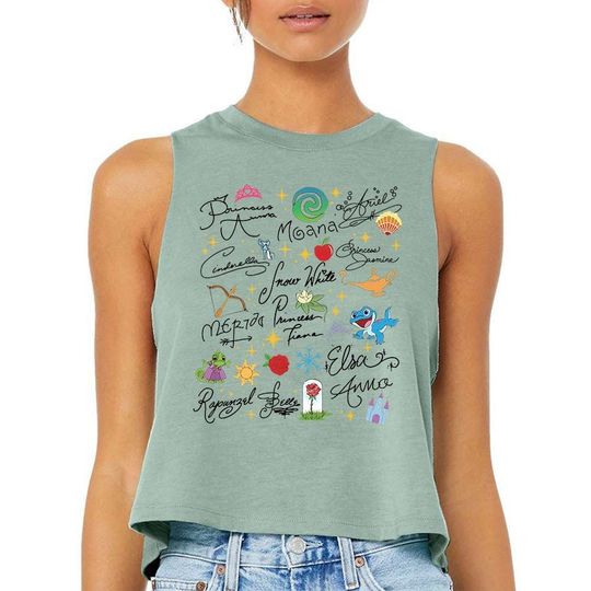 Princess Signatures- Crop racerback Tank, Parks World Shirt, Castle Shirt, Magic Kingdom, Girls Trip shirt