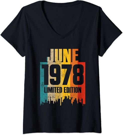 Womens June 1978 Limited Edition Retro Vintage V-Neck T-Shirt