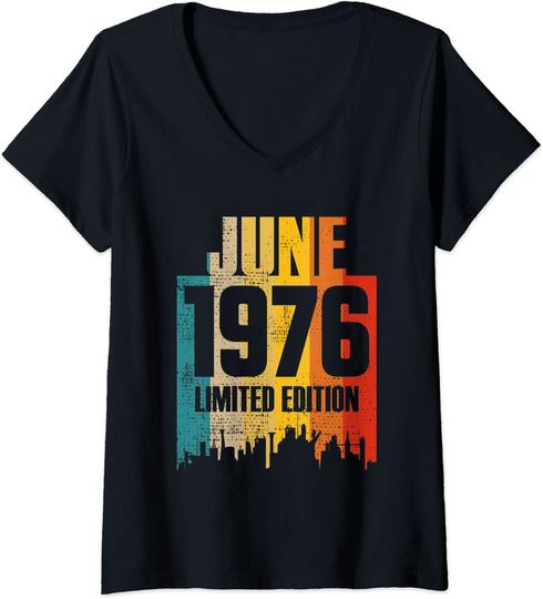 Womens June 1976 Limited Edition Retro Vintage V-Neck T-Shirt