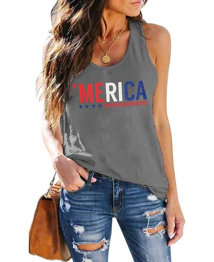 Discover Womens Patriotic Graphic Merica Tank Top 4th of July Independence Day Sleeveless T-Shirts Summer Patriotic Tops