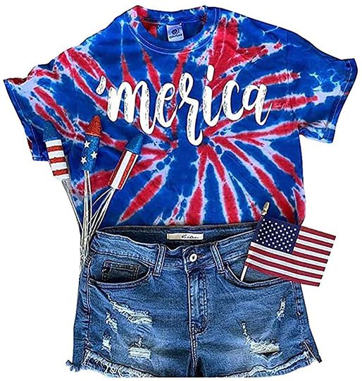 Discover 4Th of July T Shirts for Women Merica Patriotic Top Tie Dye Fourth Day Tshirt