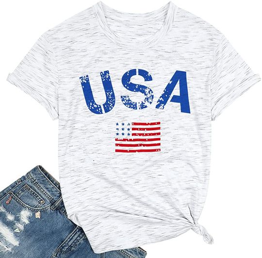 Discover Womens Tops Clothes American Shirt USA July Fourth Shirts Patriotic Tee Independence Day Army Tshirt Cotton Soft Blouse White