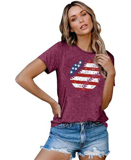 Discover American Baseball T Shirts Women America Flag T Shirt July 4th Patriotic Independence Day Tee Short Sleeve Casual Top