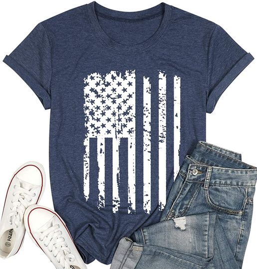 Discover American Flag Shirt Patriotic Stars Stripes T Shirt Top Women 4th of July Short Sleeve Graphic Print Tee Shirt