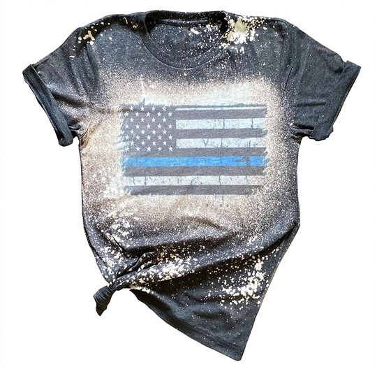 US Flag Thin Blue Line Police Unisex Shirt Distressed American Flag July 4th Patriots Shirt Blue Lives Matter