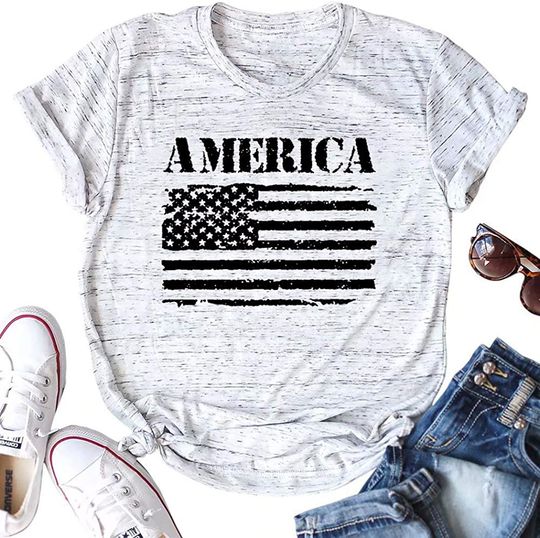 Discover Women's 4th of July T Shirt American Flag Shirt USA Flag Tshirt Independence Day Tee Shirts Tops