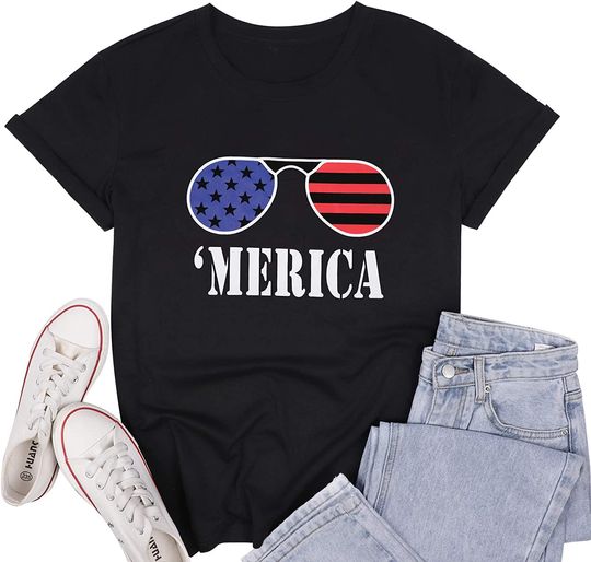 American Flag T-Shirt for Women Casual Letters Print 4th of July Patriotic Graphic Tees Tops