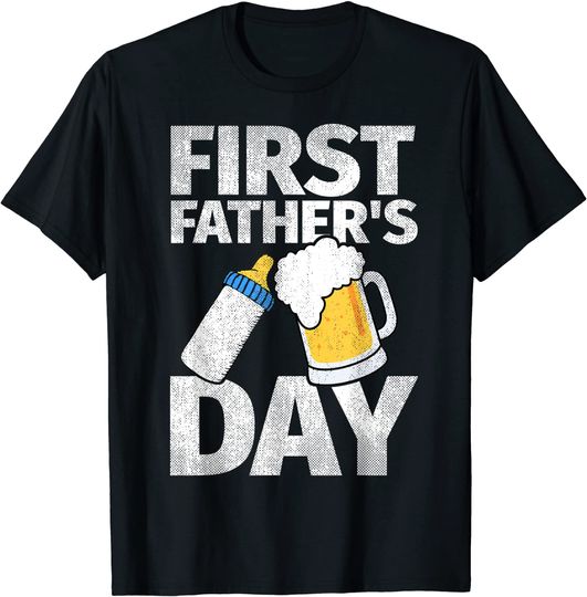 Mens First Father's Day Gift Beer Baby Bottle Dad Daddy Funny T-Shirt