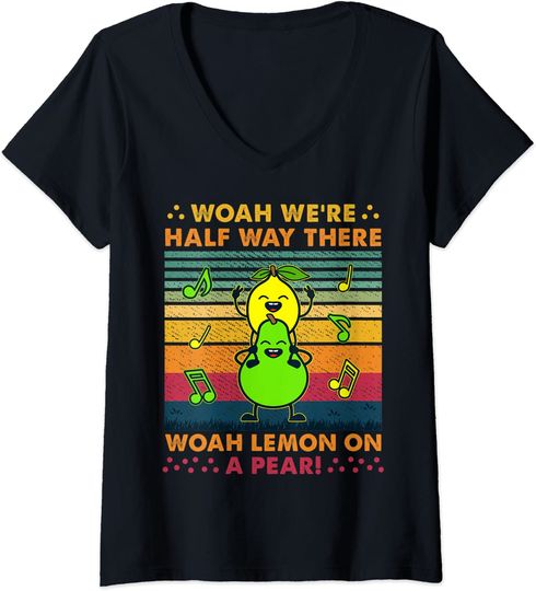 Womens Lemon On A Pear | classic song women kids Funny Foodie Lyric V-Neck T-Shirt
