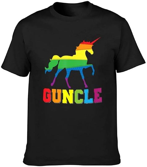 Gay Uncle Pride Rainbow Unicorn LGBT Cotton T Shirt Crew Neck Short Sleeve T-Shirt for Men