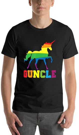 Gay Uncle Pride Rainbow Unicorn LGBT Cotton T Shirt Crew Neck Short Sleeve T-Shirt for Men