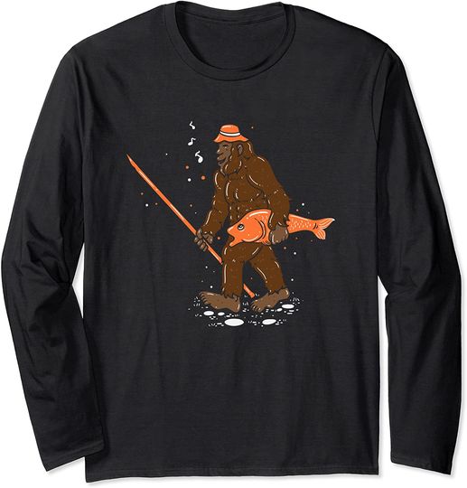 Bigfoot Carrying Fish Long Sleeve T-Shirt