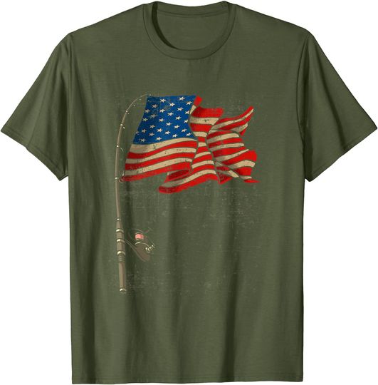 Fishing American Flag Fisherman Patriotic day 4th of July T-Shirt