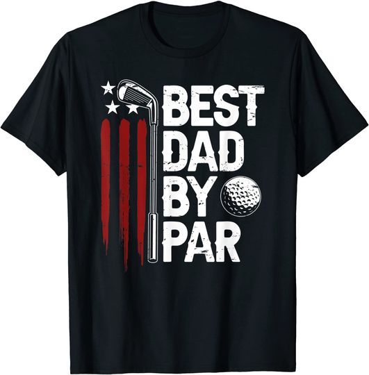 Mens Golf Best Dad By Par Daddy Golfer American Flag Father's Day T-Shirt