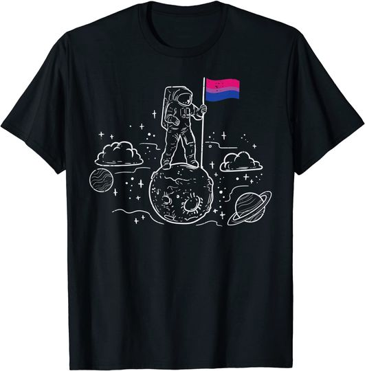 Astronaut Moon Bisexual Flag Space LGBTQ Gay Pride Ally Bi T-Shirt