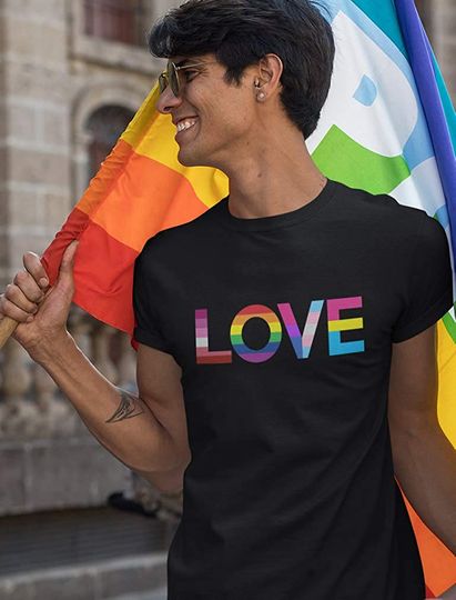 Love is Love Gay Pride Top Rainbow Flag Heart LGBT T-Shirt